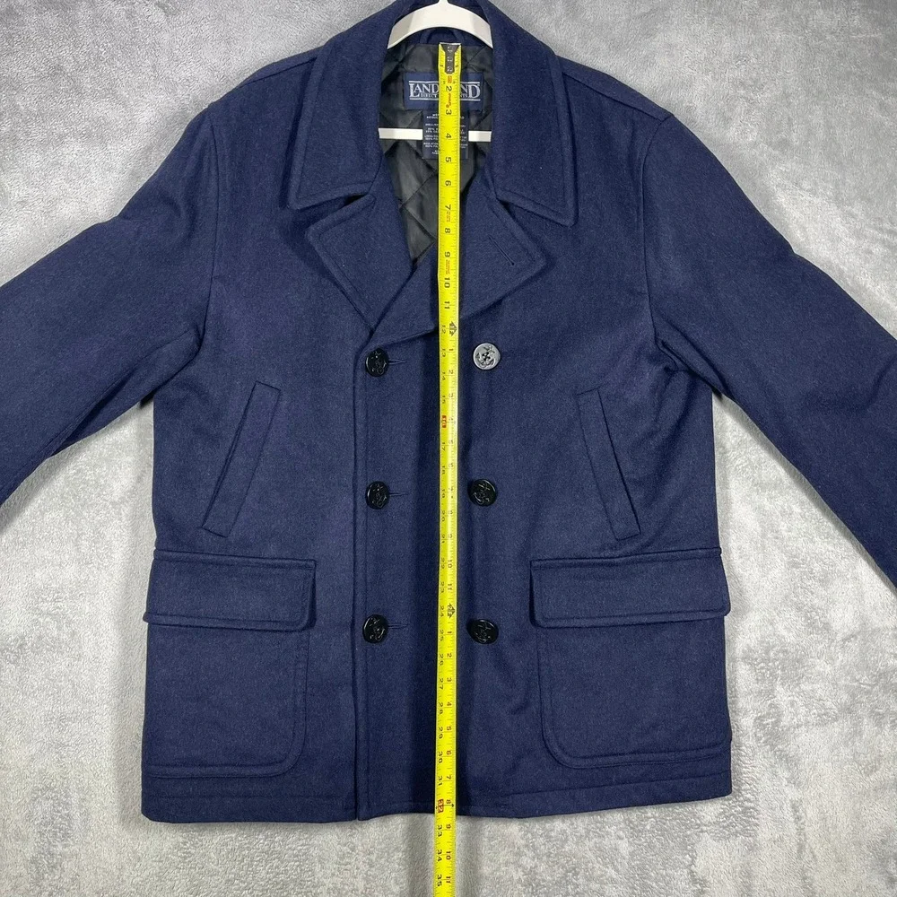 Lands End Mens Large 42-44 Wool Cashmere Peacoat Navy Insulated Vintage
